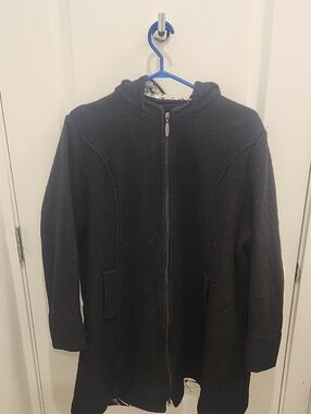 Blue Sky Black Hooded Wool Zip Jacket with Pockets Womens 2X